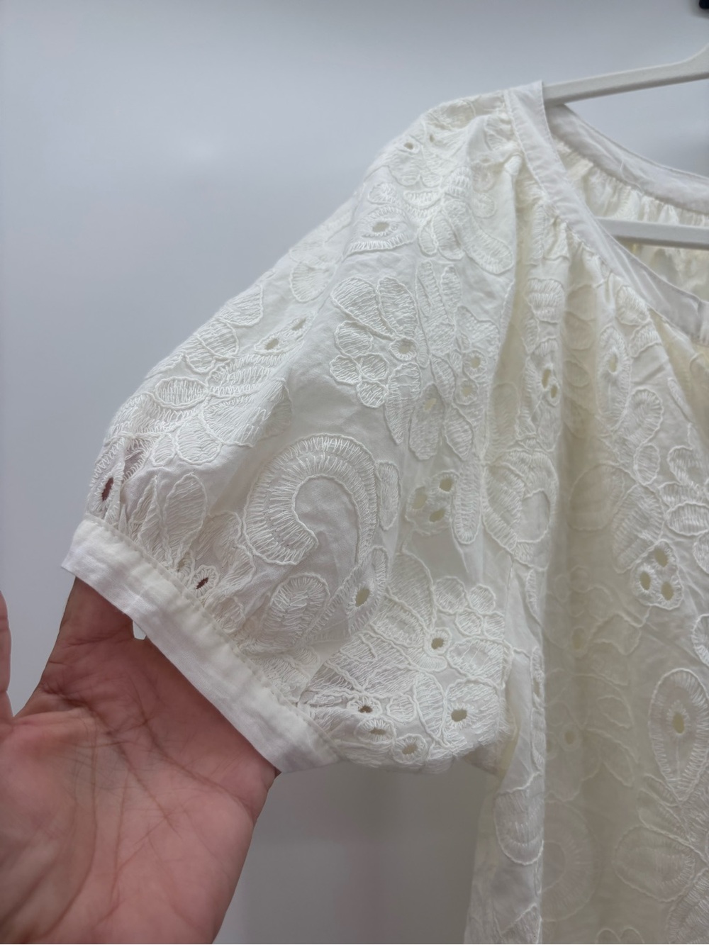 Calypso St. Barth Cream Eyelet Button-Front Puff Sleeve Top Size Large - Picture 4 of 6